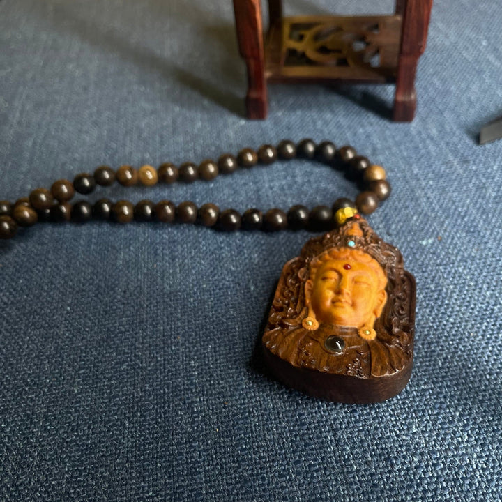 Ebony Agarwood Carving Mother Necklace Pendant - BuddhaEnergyHealing
