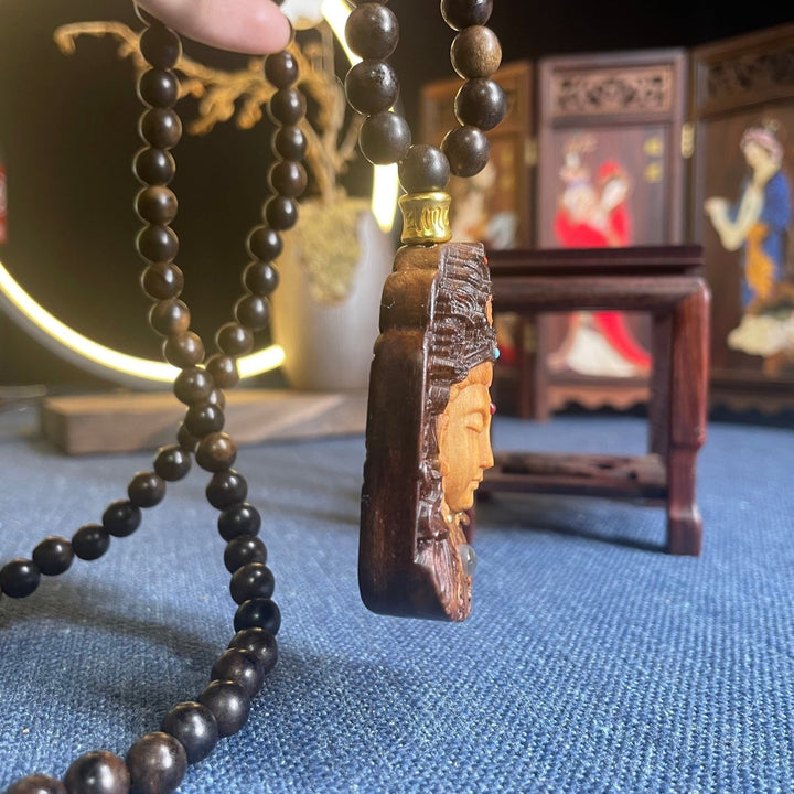 Ebony Agarwood Carving Mother Necklace Pendant - BuddhaEnergyHealing