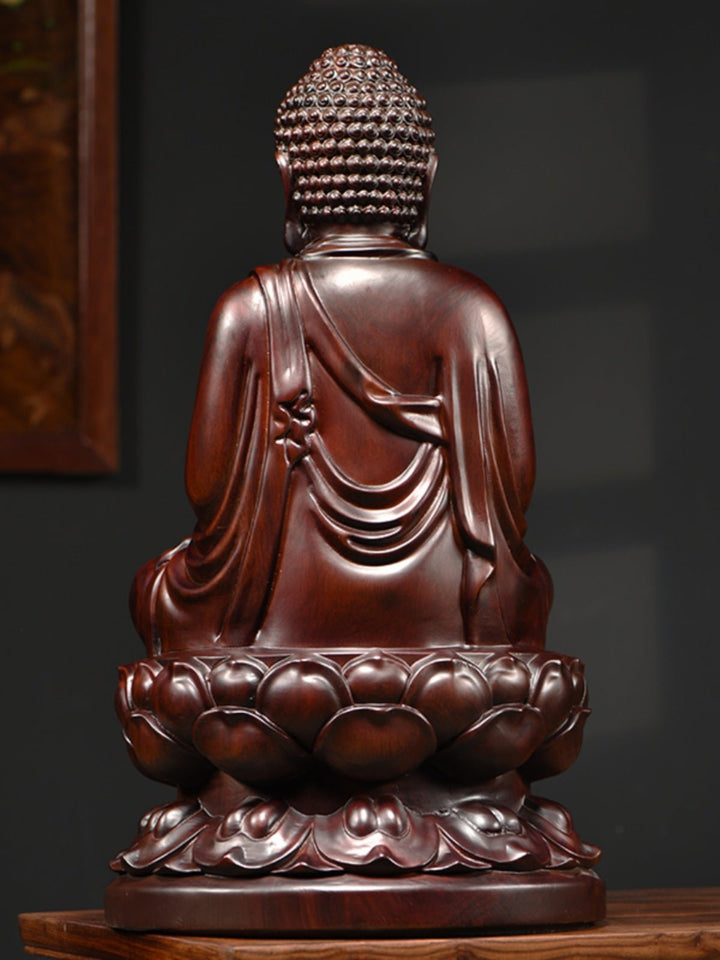 Ebony Rosewood Golden Wood Carving Buddha Statue Ornament - BuddhaEnergyHealing