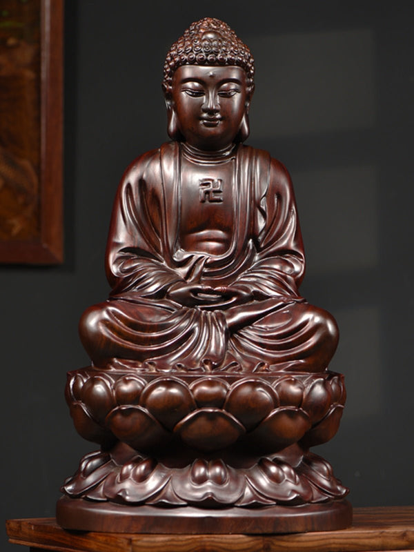 Ebony Rosewood Golden Wood Carving Buddha Statue Ornament - BuddhaEnergyHealing