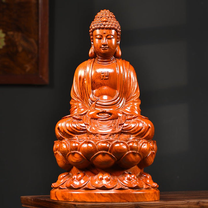 Ebony Rosewood Golden Wood Carving Buddha Statue Ornament - BuddhaEnergyHealing