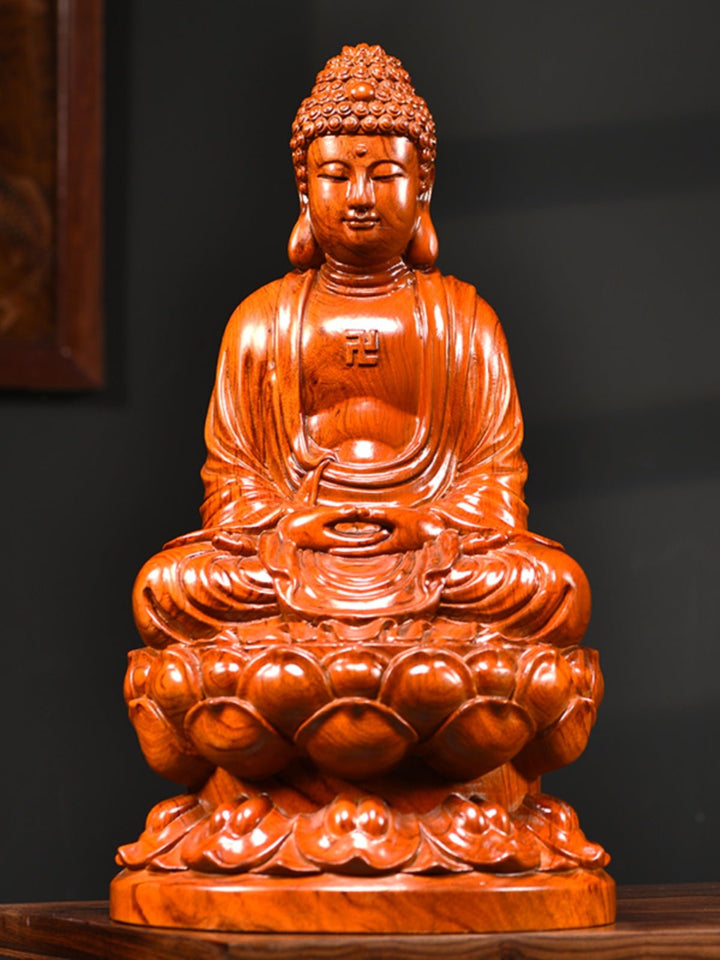 Ebony Rosewood Golden Wood Carving Buddha Statue Ornament - BuddhaEnergyHealing