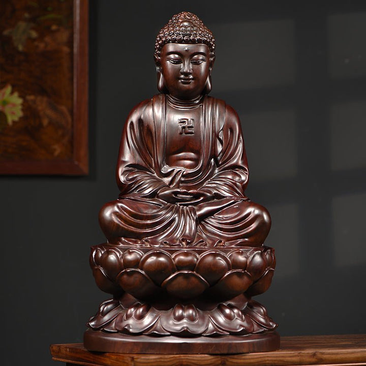 Ebony Rosewood Golden Wood Carving Buddha Statue Ornament - BuddhaEnergyHealing