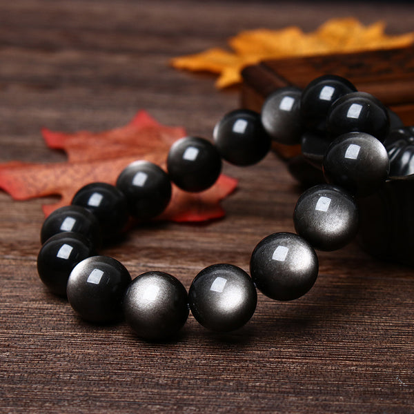 Premium Natural Double Round Eye Silver Obsidian Meteorite Bracelet - BuddhaEnergyHealing