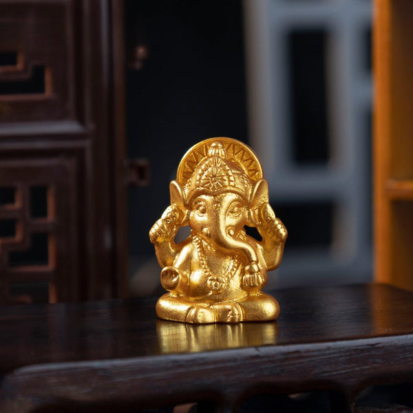 Golden Elephant Trunk God Wealth Figurine - BuddhaEnergyHealing