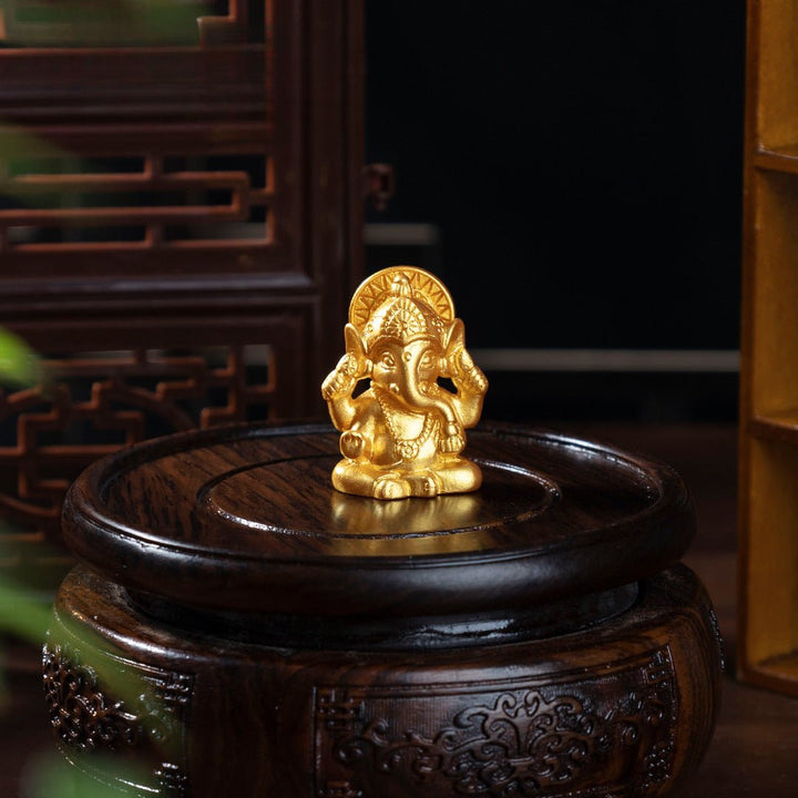 Golden Elephant Trunk God Wealth Figurine - BuddhaEnergyHealing
