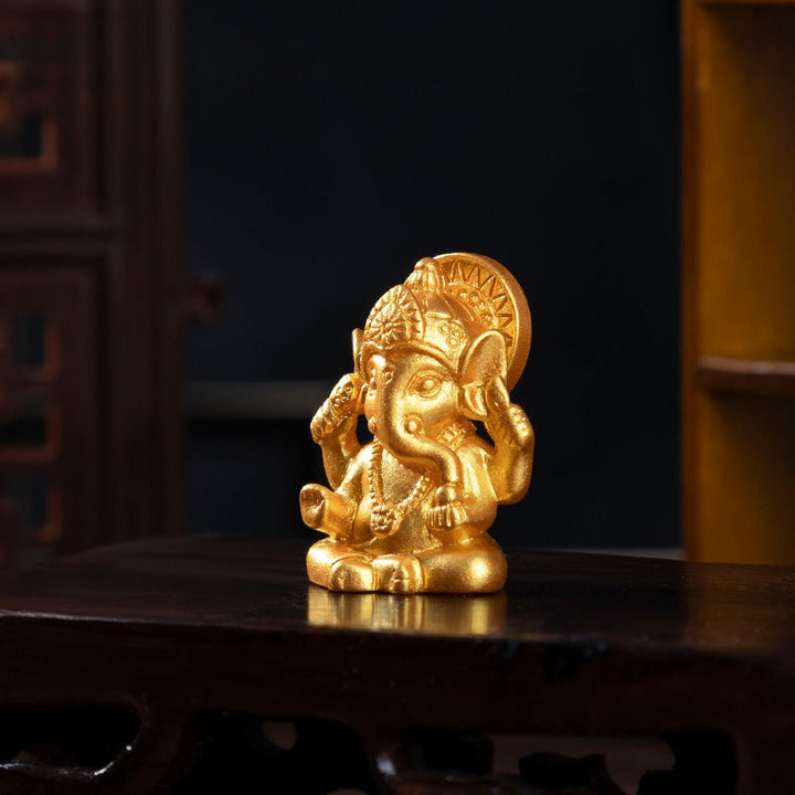Golden Elephant Trunk God Wealth Figurine - BuddhaEnergyHealing