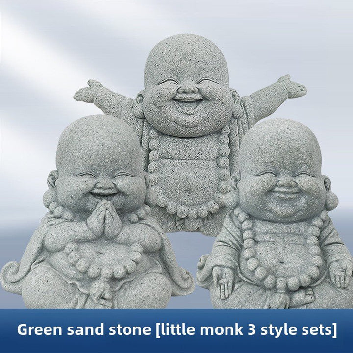 Green Sand Stone Monk Calm Peace Ornaments - BuddhaEnergyHealing
