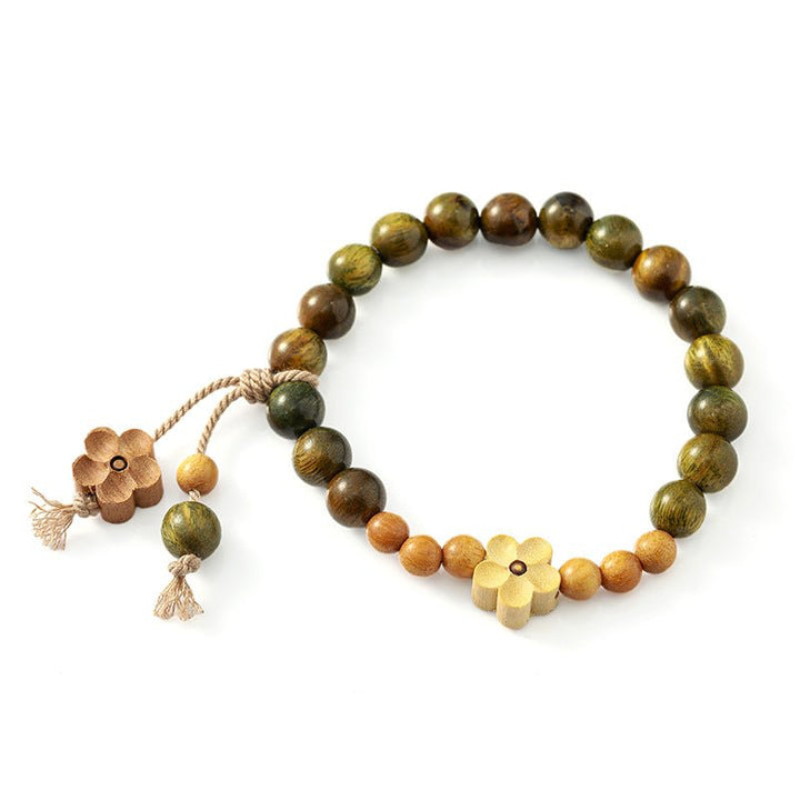 Green Sandalwood Five - Petal Flower Calm Bracelet - BuddhaEnergyHealing