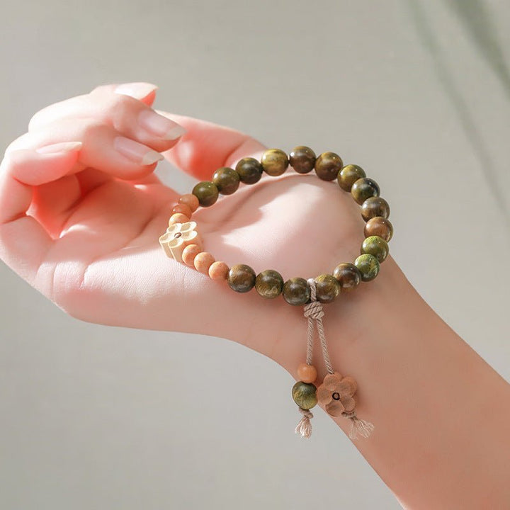 Green Sandalwood Five - Petal Flower Calm Bracelet - BuddhaEnergyHealing