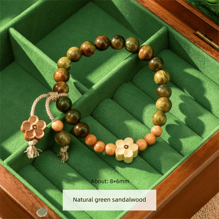 Green Sandalwood Five - Petal Flower Calm Bracelet - BuddhaEnergyHealing