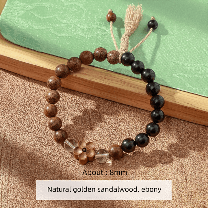 Green Sandalwood Five - Petal Flower Calm Bracelet - BuddhaEnergyHealing