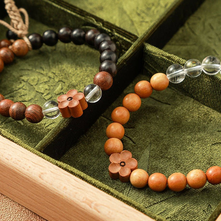 Green Sandalwood Five - Petal Flower Calm Bracelet - BuddhaEnergyHealing