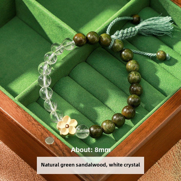 Green Sandalwood Five - Petal Flower Calm Bracelet - BuddhaEnergyHealing