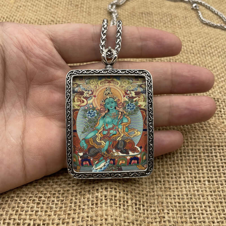 Green Tara Thangka Protection Pendant - BuddhaEnergyHealing