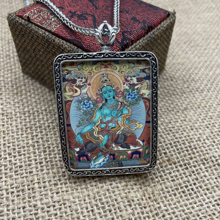Green Tara Thangka Protection Pendant - BuddhaEnergyHealing