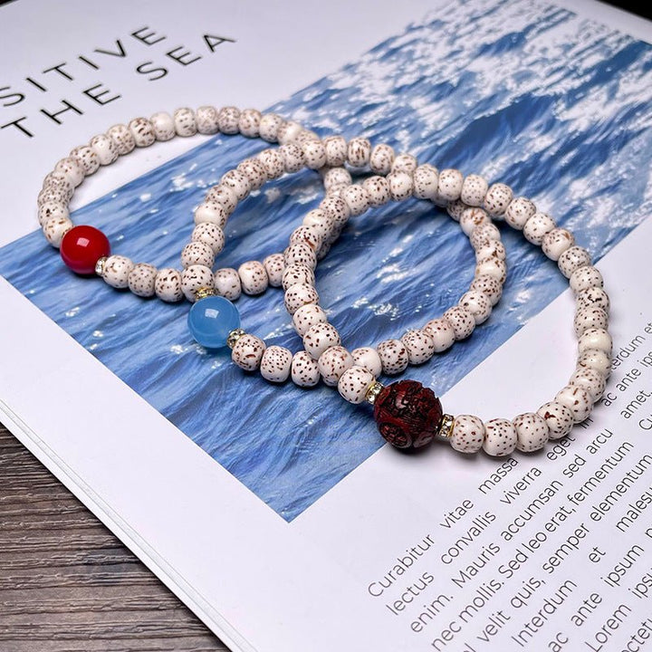 High Density Smooth White Star Moon Bodhi Meditation Bracelet - BuddhaEnergyHealing