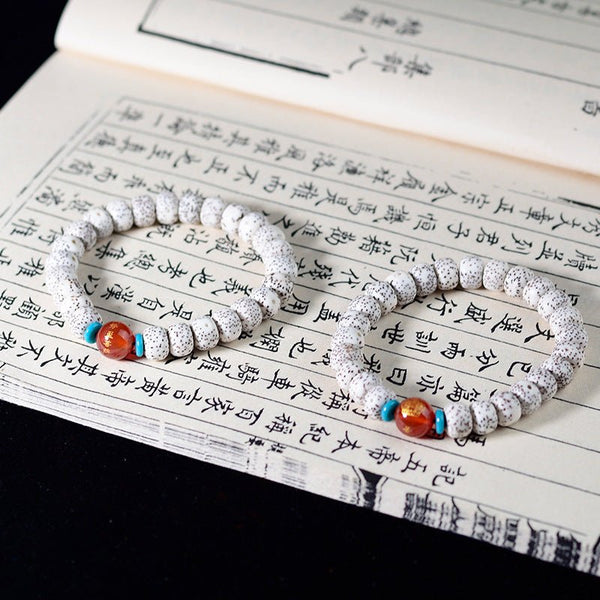 High Density Smooth White Star Moon Bodhi Meditation Bracelet - BuddhaEnergyHealing