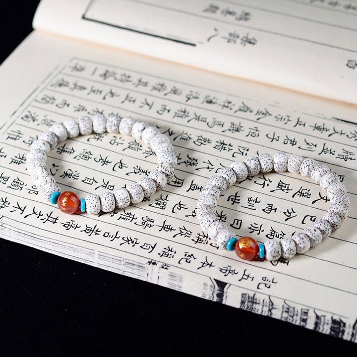 High Density Smooth White Star Moon Bodhi Meditation Bracelet - BuddhaEnergyHealing