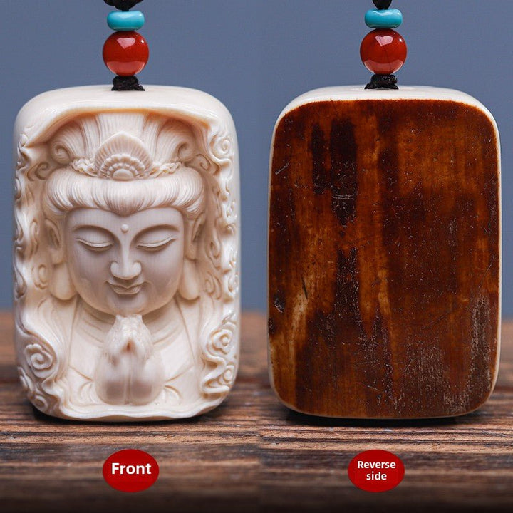 Mammoth Tooth Carving Handmade Guanyin Protection Peace Meditation Energy Pendant - BuddhaEnergyHealing