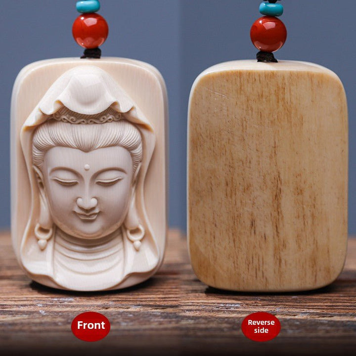 Mammoth Tooth Carving Handmade Guanyin Protection Peace Meditation Energy Pendant - BuddhaEnergyHealing
