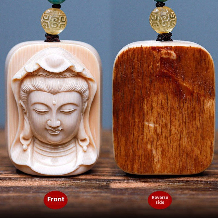 Mammoth Tooth Carving Handmade Guanyin Protection Peace Meditation Energy Pendant - BuddhaEnergyHealing