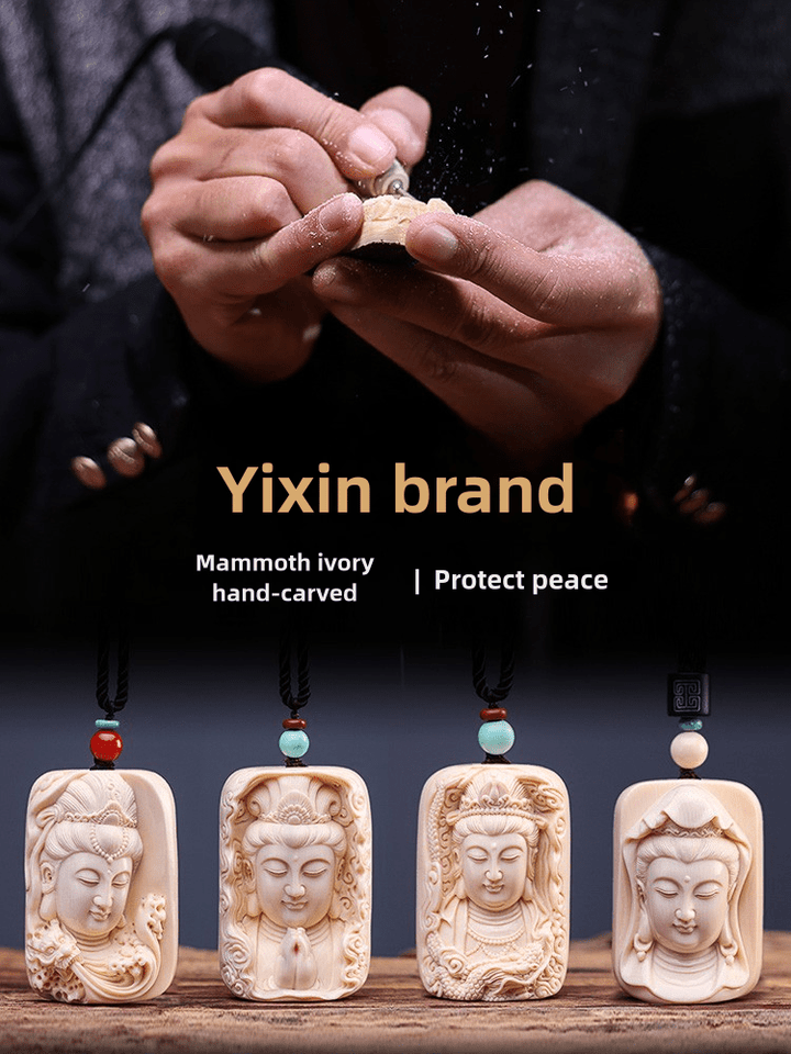 Mammoth Tooth Carving Handmade Guanyin Protection Peace Meditation Energy Pendant - BuddhaEnergyHealing
