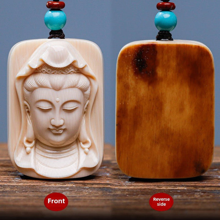 Mammoth Tooth Carving Handmade Guanyin Protection Peace Meditation Energy Pendant - BuddhaEnergyHealing
