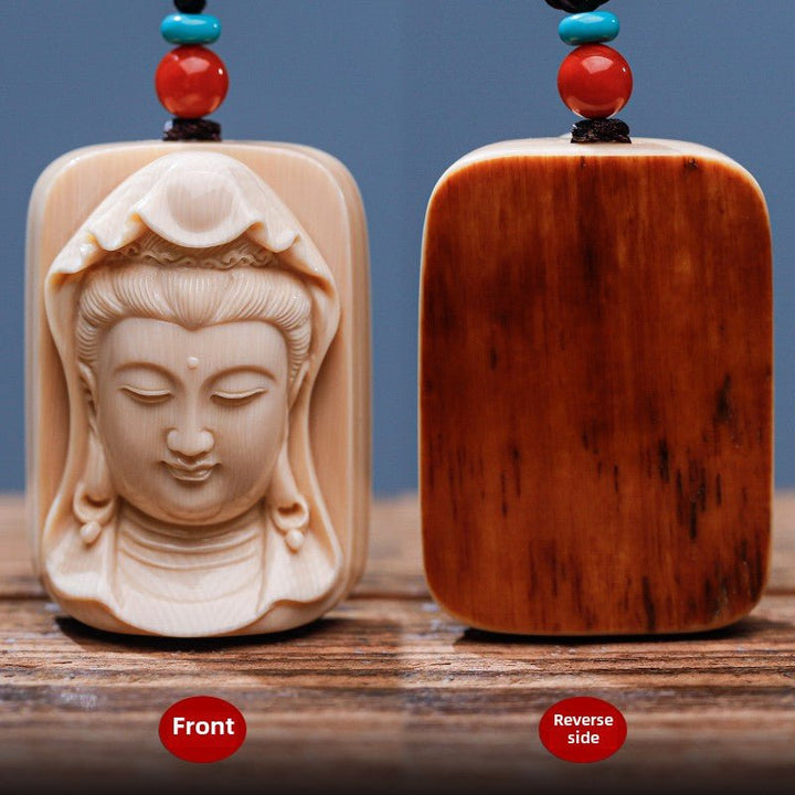 Mammoth Tooth Carving Handmade Guanyin Protection Peace Meditation Energy Pendant - BuddhaEnergyHealing