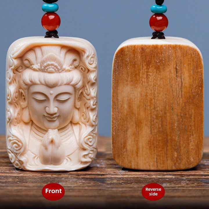 Mammoth Tooth Carving Handmade Guanyin Protection Peace Meditation Energy Pendant - BuddhaEnergyHealing