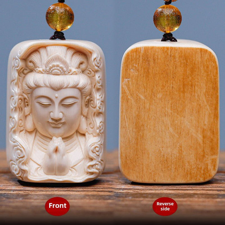 Mammoth Tooth Carving Handmade Guanyin Protection Peace Meditation Energy Pendant - BuddhaEnergyHealing