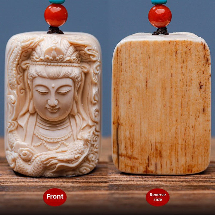 Mammoth Tooth Carving Handmade Guanyin Protection Peace Meditation Energy Pendant - BuddhaEnergyHealing