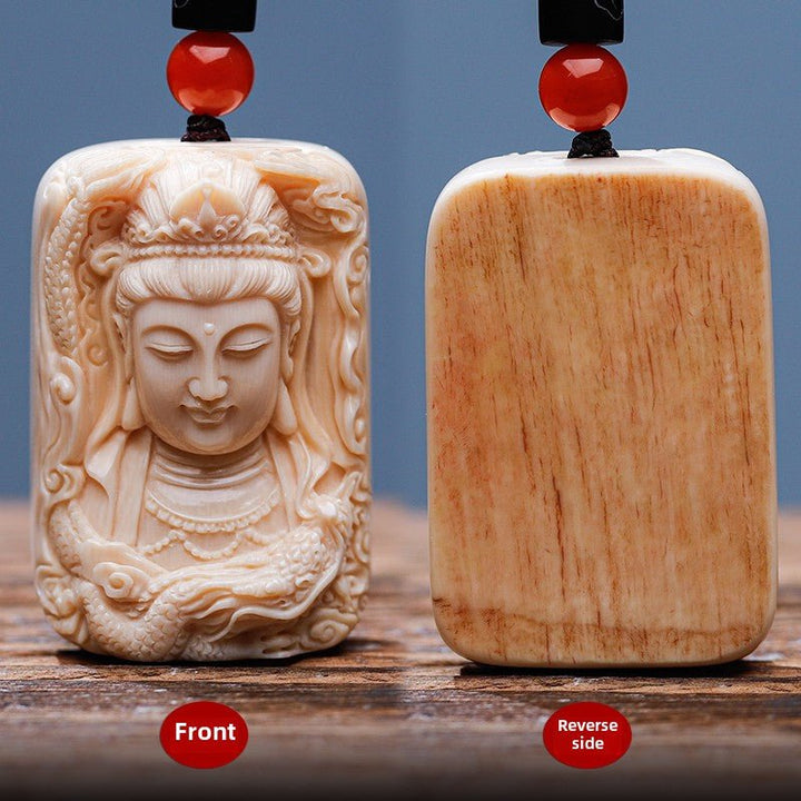 Mammoth Tooth Carving Handmade Guanyin Protection Peace Meditation Energy Pendant - BuddhaEnergyHealing
