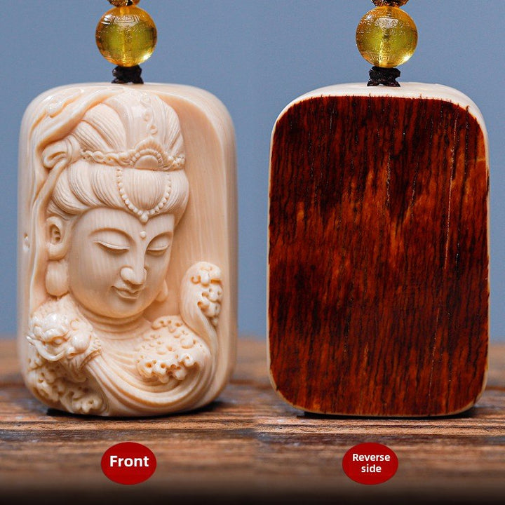 Mammoth Tooth Carving Handmade Guanyin Protection Peace Meditation Energy Pendant - BuddhaEnergyHealing