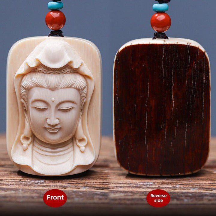 Mammoth Tooth Carving Handmade Guanyin Protection Peace Meditation Energy Pendant - BuddhaEnergyHealing