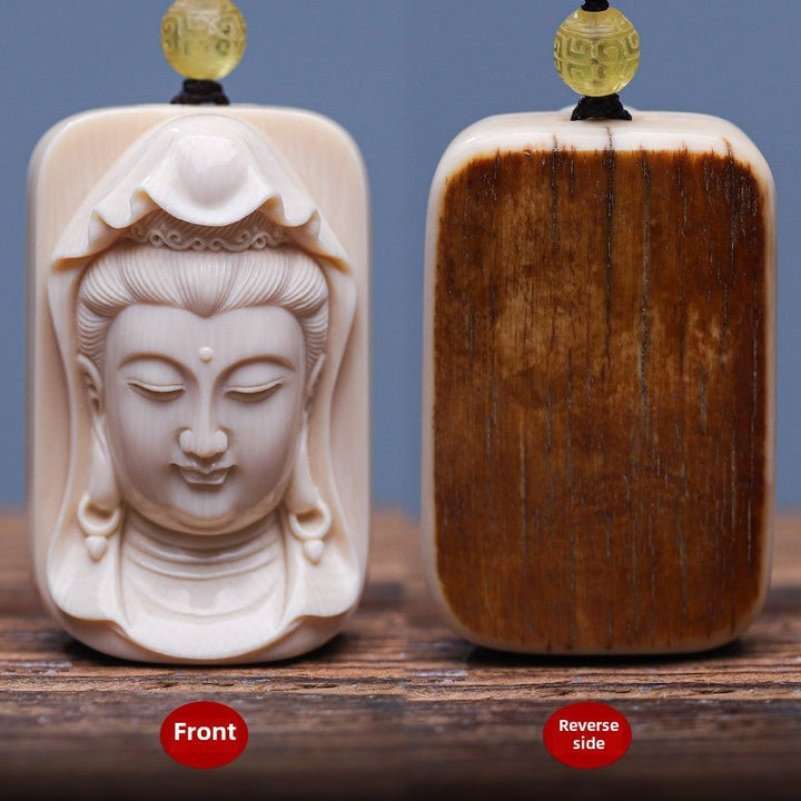 Mammoth Tooth Carving Handmade Guanyin Protection Peace Meditation Energy Pendant - BuddhaEnergyHealing