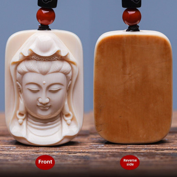 Mammoth Tooth Carving Handmade Guanyin Protection Peace Meditation Energy Pendant - BuddhaEnergyHealing