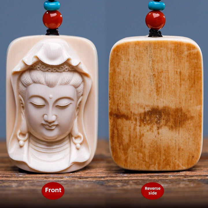 Mammoth Tooth Carving Handmade Guanyin Protection Peace Meditation Energy Pendant - BuddhaEnergyHealing