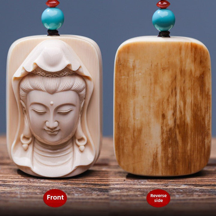 Mammoth Tooth Carving Handmade Guanyin Protection Peace Meditation Energy Pendant - BuddhaEnergyHealing
