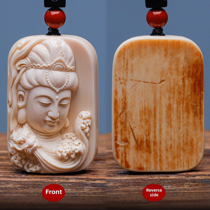 Mammoth Tooth Carving Handmade Guanyin Protection Peace Meditation Energy Pendant - BuddhaEnergyHealing