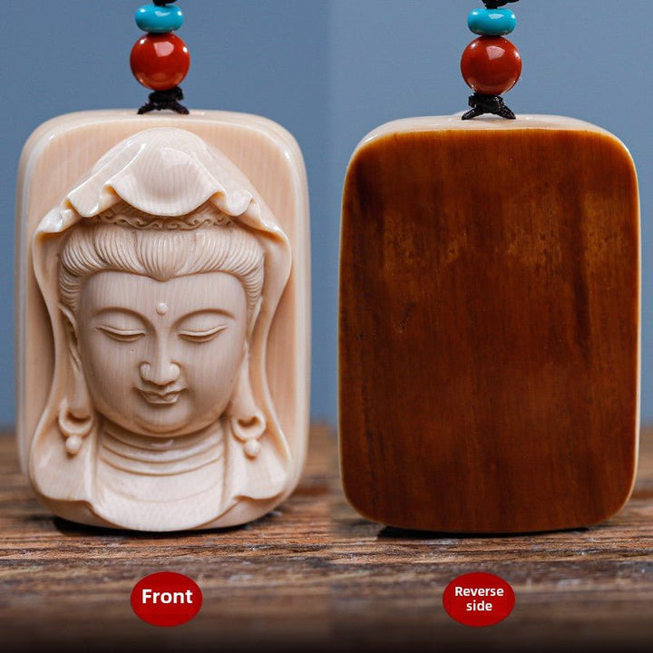 Mammoth Tooth Carving Handmade Guanyin Protection Peace Meditation Energy Pendant - BuddhaEnergyHealing