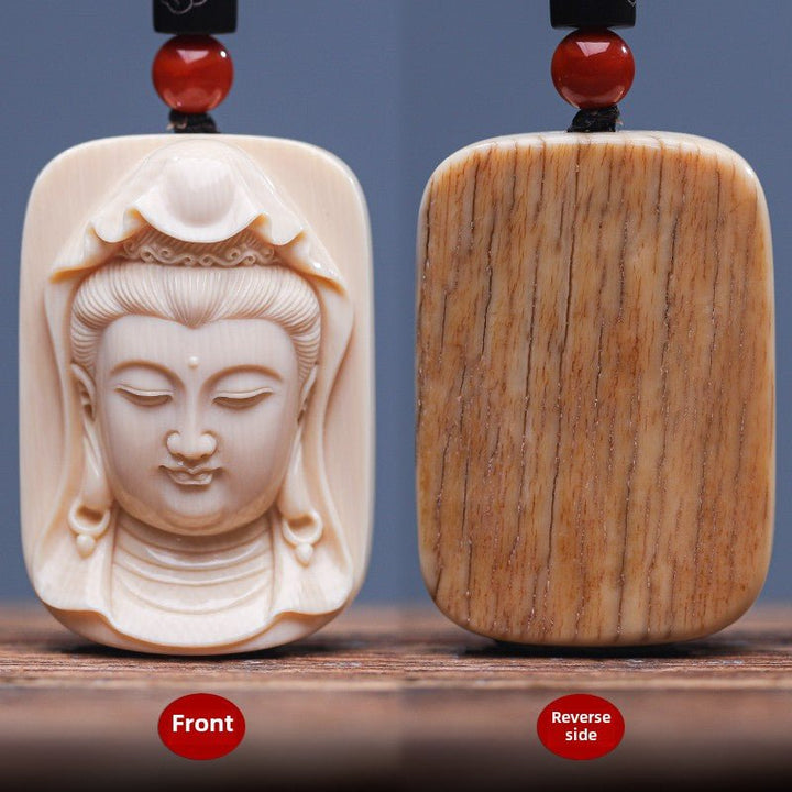 Mammoth Tooth Carving Handmade Guanyin Protection Peace Meditation Energy Pendant - BuddhaEnergyHealing