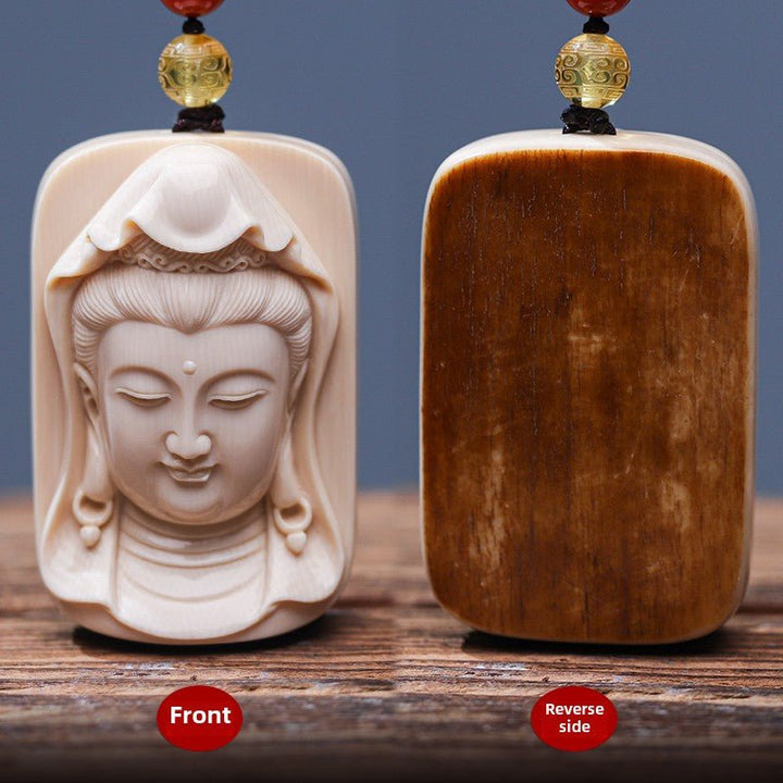 Mammoth Tooth Carving Handmade Guanyin Protection Peace Meditation Energy Pendant - BuddhaEnergyHealing