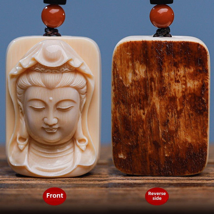 Mammoth Tooth Carving Handmade Guanyin Protection Peace Meditation Energy Pendant - BuddhaEnergyHealing