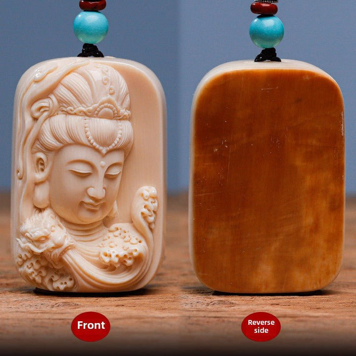 Mammoth Tooth Carving Handmade Guanyin Protection Peace Meditation Energy Pendant - BuddhaEnergyHealing