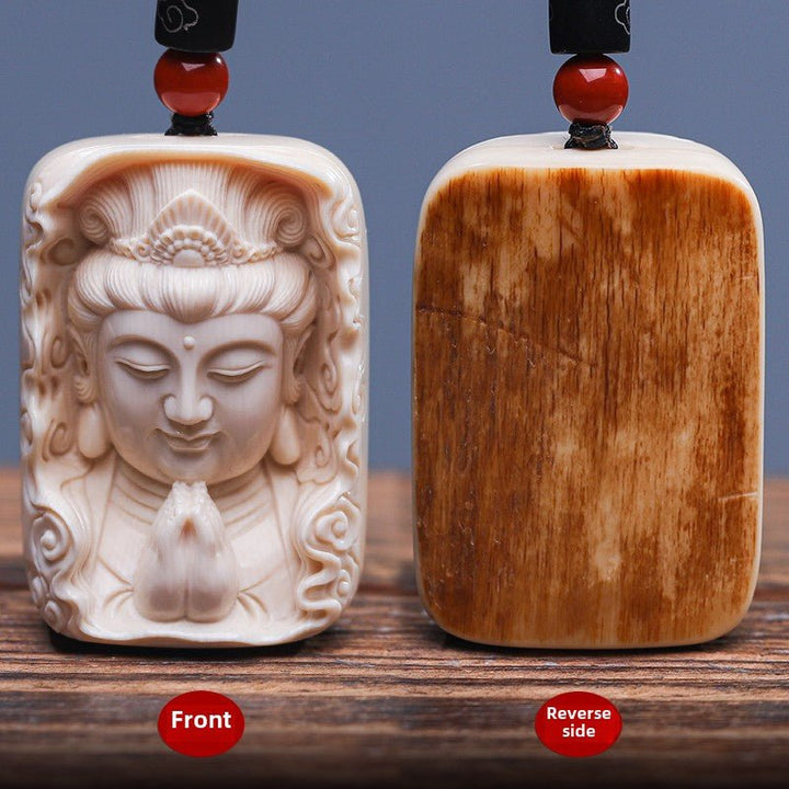Mammoth Tooth Carving Handmade Guanyin Protection Peace Meditation Energy Pendant - BuddhaEnergyHealing