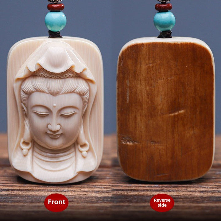 Mammoth Tooth Carving Handmade Guanyin Protection Peace Meditation Energy Pendant - BuddhaEnergyHealing