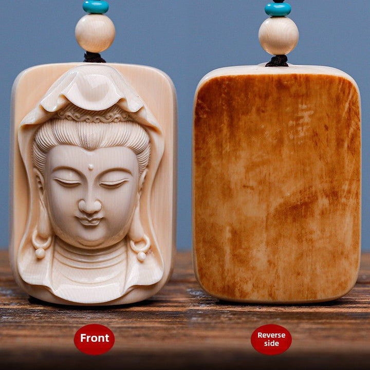 Mammoth Tooth Carving Handmade Guanyin Protection Peace Meditation Energy Pendant - BuddhaEnergyHealing