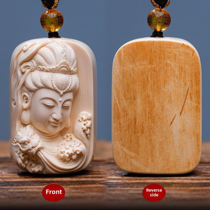 Mammoth Tooth Carving Handmade Guanyin Protection Peace Meditation Energy Pendant - BuddhaEnergyHealing
