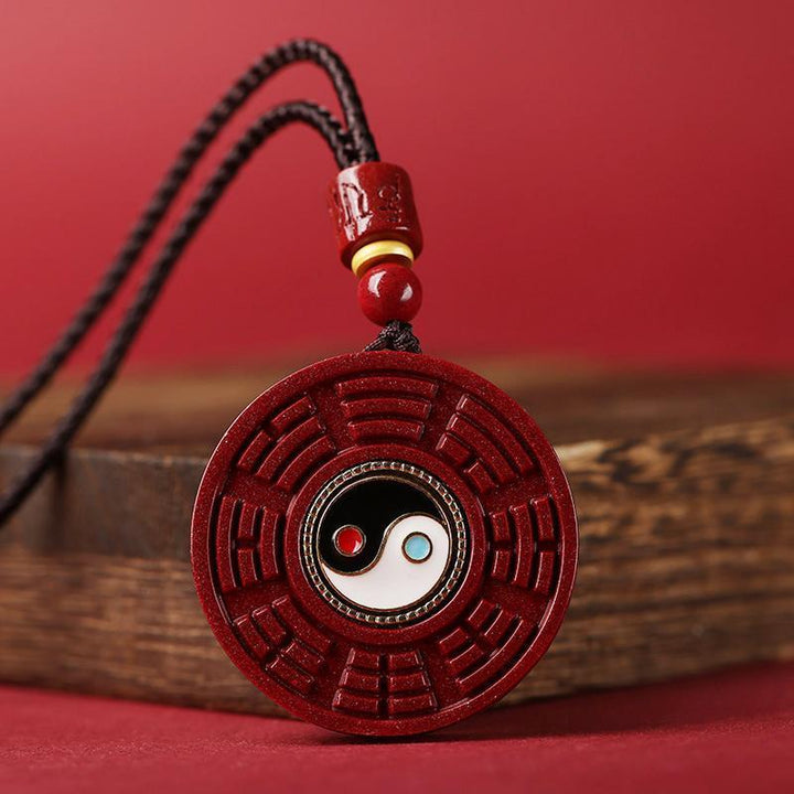 Natural Cinnabar Eight - Diagram - Shaped Appetizer Protection Energy Pendant - BuddhaEnergyHealing